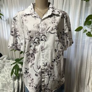 Men's Floral Button-Down Shirt - White and Gray